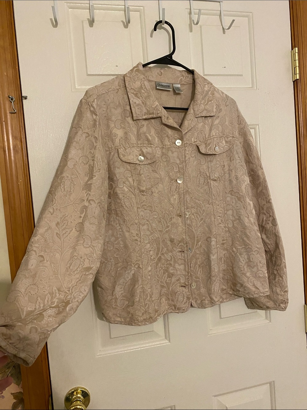 Chico's Beige Floral Jacquard Button Front Jacket